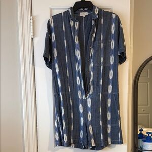 LOFT Lou & Grey Blue and White Ikat Short Sleeve Romper